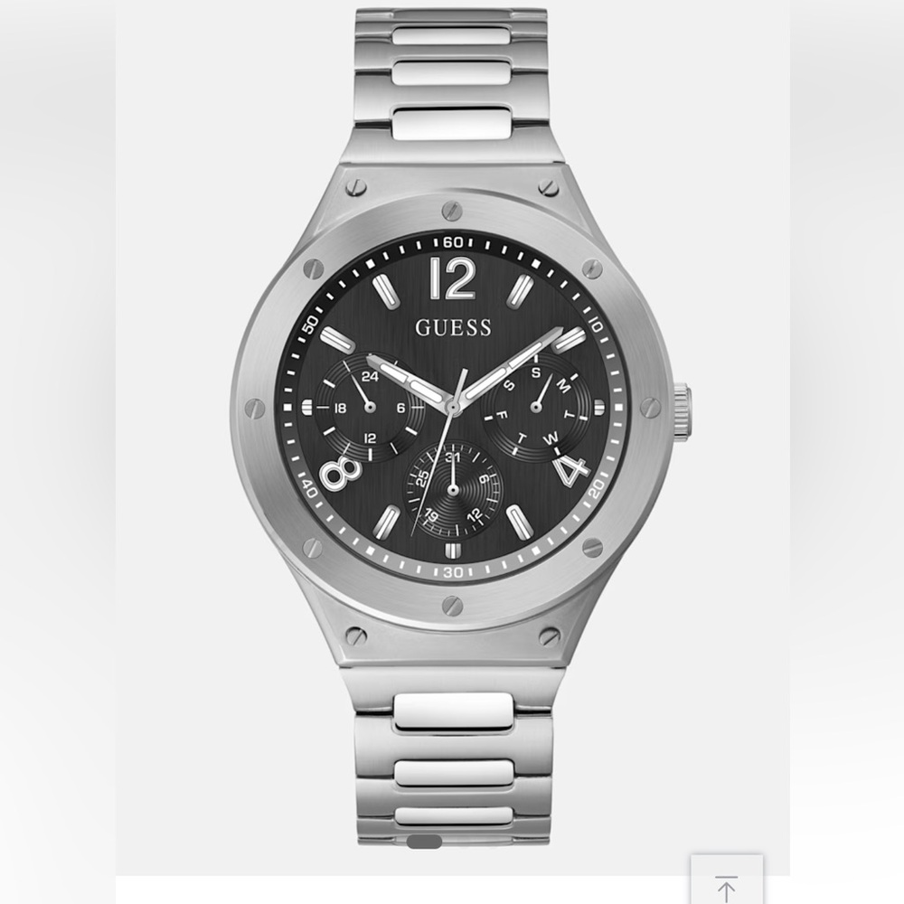 NWT Guess Men’s Silver-Tone and Black Multifunction Watch